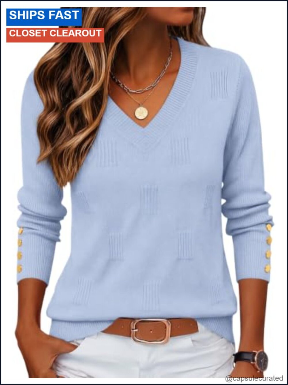 Womens V Neck Pullover Sweater Long Sleeve Lightweight Ribbed Knit